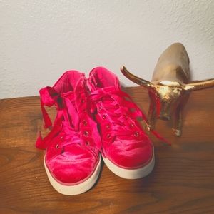 Gymboree Hot Pink Velvet High Top Sneaker Zip Side size 1